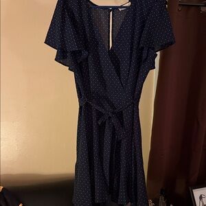Elegant Navy Polka Dot Wrap Dress by Altar’d State